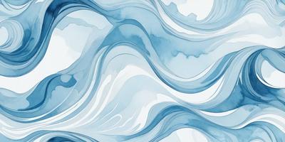 The primary subject of the image is a large, blue, swirling wave. The setting is a blue ocean, and the visual style is a digital art or illustration. The dominant colors are blue and white, creating a serene and calming atmosphere.