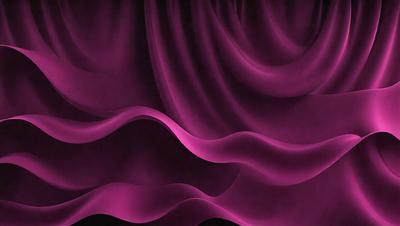The primary subject of the image is a purple curtain. The setting is a stage or a theater, with the curtain as the main focus. The visual style is a painting or a drawing, with the purple color and the curtain as the main elements. The colors and mood of the image are predominantly purple, creating a dramatic and theatrical atmosphere.