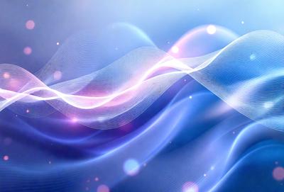 The primary subject of the image is a blue and white wave pattern. The setting is a blue background, and the visual style appears to be a digital art or illustration. The dominant colors are blue and white, creating a calm and serene atmosphere.