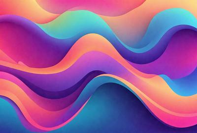 The primary subject of the image is a colorful, abstract wave pattern. The setting is a blue background, which contrasts with the vibrant colors of the wave pattern. The visual style is a combination of digital art and illustration, creating a dynamic and eye-catching design. The dominant colors are blue, purple, and orange, which contribute to a lively and energetic atmosphere.