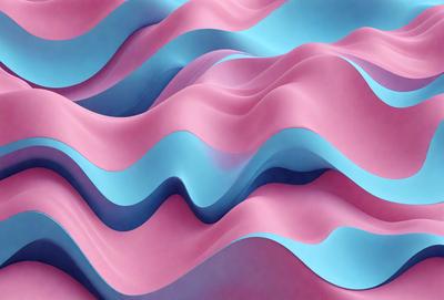 The primary subject of the image is a large, colorful, and abstract wave pattern. The wave pattern is composed of various shades of pink, blue, and purple, creating a visually striking and vibrant scene. The setting is a large, open space, with the wave pattern as the main focus. The visual style of the image is a combination of digital art and illustration, showcasing the artist's creativity and skill in creating a unique and eye-catching design. The colors and mood of