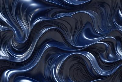The primary subject of the image is a blue and black patterned surface, which appears to be a textured wall or a piece of artwork. The setting is a dark room, and the visual style is a combination of digital art and illustration. The dominant colors are blue and black, creating a moody and dramatic atmosphere.