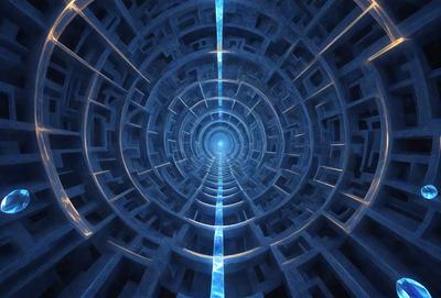 The primary subject of the image is a blue spiral tunnel, which appears to be a futuristic or space-themed design. The tunnel is surrounded by a blue background, giving it a unique and visually striking appearance. The visual style of the image is digital art, as it is a computer-generated or digitally rendered scene. The colors and mood of the image are predominantly blue, creating a sense of depth and intrigue.