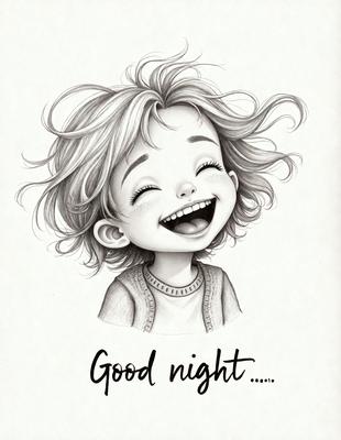 The primary subject of the image is a smiling girl with curly hair, who is laughing and appears to be enjoying her time. The setting is a bedroom, with a bed visible in the background. The visual style is a hand-drawn illustration, giving the image a warm and friendly atmosphere. The colors are predominantly shades of pink and white, which contribute to the overall cheerful mood of the scene.