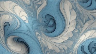 The primary subject of the image is a blue and white swirl pattern, which appears to be a painting or a digital artwork. The setting is a blue background, and the visual style is a combination of photo and digital art. The colors and mood of the image are predominantly blue and white, creating a sense of calmness and tranquility.
