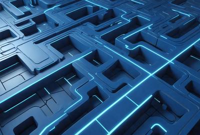 The primary subject of the image is a blue, geometric pattern. The setting is a blue surface, possibly a wall or a floor. The visual style is digital art, as the pattern appears to be a computer-generated design. The dominant colors are blue and white, creating a calm and soothing atmosphere.