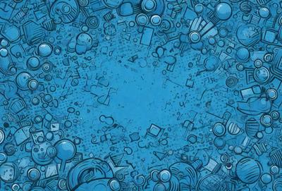 The primary subject of the image is a blue background with a multitude of small circles scattered across it. The setting appears to be a blue ocean, and the visual style is a combination of digital art and illustration. The dominant colors are blue and white, creating a calm and serene atmosphere.