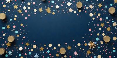 The primary subject of the image is a blue background with a pattern of stars and gold circles. The setting is a dark blue surface, and the visual style appears to be a combination of digital art and illustration. The dominant colors are blue, gold, and white, creating a calm and serene atmosphere.