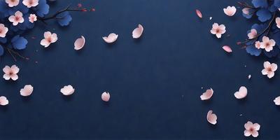 Primary subject: Pink petals floating in the air.
Setting/background: A blue background.
Visual style: Digital art.
Colors and mood: The pink petals create a soft, delicate, and serene atmosphere.