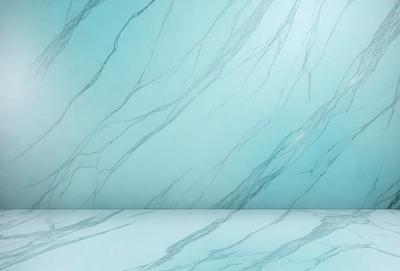 The primary subject of the image is a marble countertop with a blue tint. The setting is a bathroom, and the visual style is a photo. The countertop has a blue tint, and the overall atmosphere is clean and elegant.