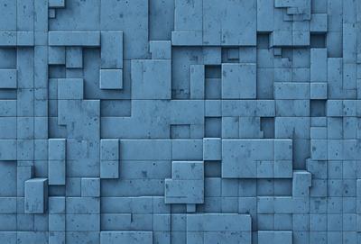 The primary subject of the image is a blue brick wall. The setting is a blue brick wall with a pattern of blue bricks. The visual style is a photo of a blue brick wall. The dominant colors are blue and grey, creating a calm and soothing atmosphere.