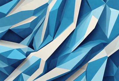 The primary subject of the image is a blue and white geometric pattern. The setting is a blue wall, and the visual style appears to be a digital art or illustration. The dominant colors are blue and white, creating a calm and soothing atmosphere.