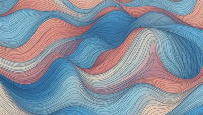 The primary subject of the image is a blue and red wave pattern. The setting is a blue and red ocean, with the waves forming a swirling pattern. The visual style is a digital art or illustration, creating a vibrant and dynamic scene. The dominant colors are blue and red, giving the image a lively and energetic atmosphere.