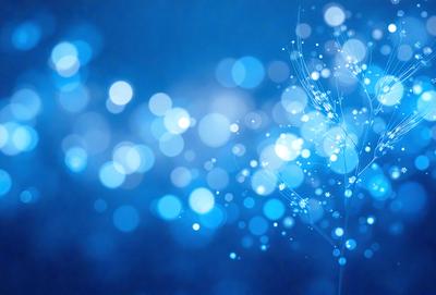 The primary subject of the image is a blue background with a white flower. The setting is a blue sky, and the visual style is a digital art or illustration. The dominant colors are blue and white, creating a calm and serene atmosphere.
