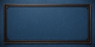 The primary subject of the image is a blue background with a metal frame. The setting is a dark room, and the visual style is a photo. The colors and mood of the image are dark and moody, with the blue background and metal frame creating a sense of depth and contrast.