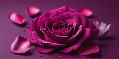 The primary subject of the image is a purple rose. The rose is the main focus of the image, and it is displayed against a purple background. The visual style of the image is a close-up of the rose, showcasing its details and texture. The colors and mood of the image are predominantly purple, creating a calm and serene atmosphere.