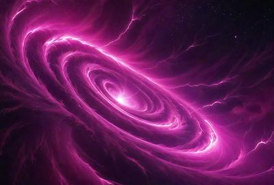 The primary subject of the image is a large, pink, swirling vortex. The setting is a dark, pink background, which adds to the overall mood of the image. The visual style is a combination of digital art and illustration, creating a unique and captivating scene. The colors and mood of the image are predominantly pink, giving it a vibrant and energetic atmosphere.