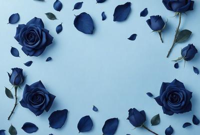 The primary subject of the image is a bouquet of blue roses. The setting is a blue background, which creates a visually striking contrast with the blue roses. The visual style is a close-up of the blue roses, showcasing their vibrant color and delicate petals. The overall atmosphere is serene and calming, as the blue roses are the main focus of the image.