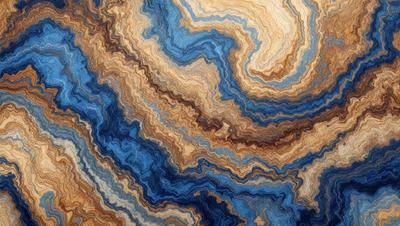 The primary subject of the image is a blue and brown swirling pattern, which appears to be a piece of art or a textile. The setting is a blue and brown background, which complements the swirling pattern. The visual style is a combination of a photo and a digital art or illustration, as the swirling pattern is intricately detailed and appears to be a part of a larger design. The colors and mood of the image are predominantly blue and brown, creating a sense of depth and complexity in