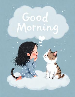 The primary subject of the image is a young girl sitting on a cloud, with a cat nearby. The setting is a whimsical, imaginative environment, likely inspired by children's stories or fairy tales. The visual style is a combination of digital art and illustration, creating a vibrant and lively atmosphere. The colors are predominantly pastel shades, which contribute to the overall mood of the scene, evoking feelings of warmth, innocence, and wonder.