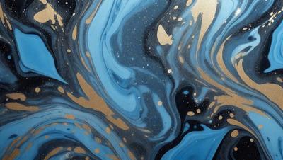 The primary subject of the image is a blue and gold swirling pattern, which appears to be a painting or a digital artwork. The setting is a black background, which contrasts with the vibrant colors of the swirling pattern. The visual style suggests that the image is a creative and artistic representation of the swirling pattern. The dominant colors are blue and gold, creating a sense of depth and richness in the artwork.