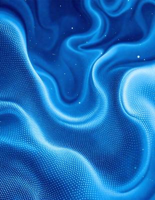 The primary subject of the image is a blue, swirling, and flowing pattern, which appears to be a digital art or illustration. The setting is a blue background, and the visual style is a combination of digital art and a pattern. The dominant colors are blue and white, creating a calm and soothing atmosphere.