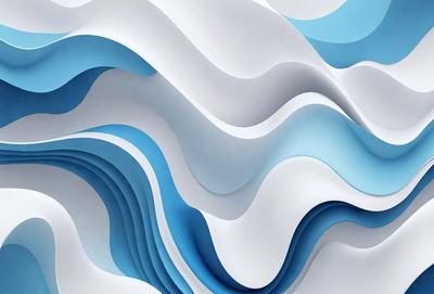 The primary subject of the image is a large, white, and blue wave. The wave is the main focus of the image, and it is set against a white background. The visual style of the image is a combination of digital art and illustration, creating a dynamic and vibrant scene. The dominant colors in the image are white and blue, giving the scene a clean and fresh appearance.
