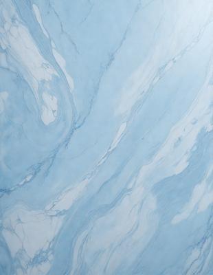 The primary subject of the image is a blue marble wall with a pattern of swirls and waves. The setting is a room with a blue marble floor, and the visual style is a close-up of the marble wall. The colors and mood of the image are predominantly blue, creating a calm and serene atmosphere.