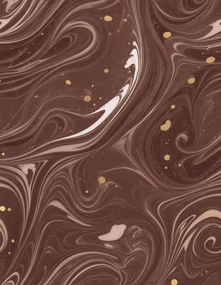 The primary subject of the image is a close-up of a chocolate cake with a swirled pattern. The setting is a kitchen, and the visual style is a close-up of the cake on a table. The colors and mood of the image are predominantly brown, with a rich and indulgent atmosphere.