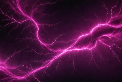 The primary subject of the image is a purple lightning bolt, which is the main object, scene, or focus of the image. The setting or background is a dark, pinkish-purple sky, which creates a dramatic and moody atmosphere. The visual style of the image is a photo, capturing the lightning bolt in its natural environment. The colors and mood of the image are predominantly purple, with the lightning bolt being the most prominent and striking feature.