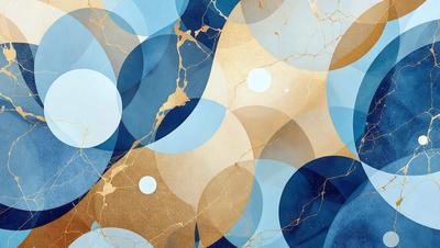 The primary subject of the image is a pattern of circles, which are arranged in a blue and gold color scheme. The setting is a blue and gold background, and the visual style appears to be a combination of digital art and illustration. The circles are arranged in a way that creates a sense of depth and complexity, giving the overall atmosphere a sense of intricacy and beauty.