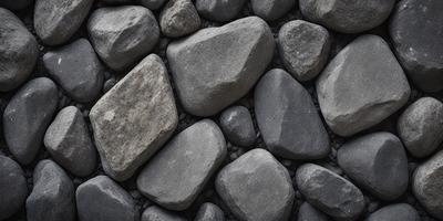 The primary subject of the image is a large rock wall made of various sized rocks. The setting is a rocky outdoor environment, and the visual style is a close-up of the rock wall. The dominant colors are gray and black, giving the scene a natural and rugged appearance.