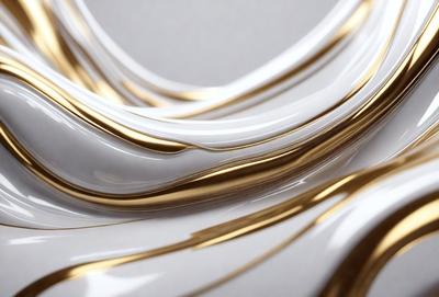 The primary subject of the image is a close-up of a white and gold vase. The vase is made of glass and features a gold-colored design. The setting is a white background, which provides a clean and minimalist look to the image. The visual style is a close-up, focusing on the intricate details of the vase. The colors and mood of the image are predominantly white and gold, creating a sense of elegance and sophistication.