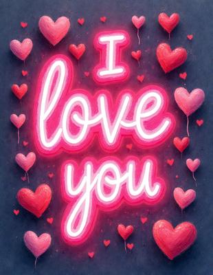 The primary subject of the image is a neon sign that reads "I Love You." The setting is a dark background, which emphasizes the brightness of the neon sign. The visual style is a digital art or illustration, as the sign is created with a computer or digital tools. The colors and mood of the image are predominantly pink, which is associated with love and affection.