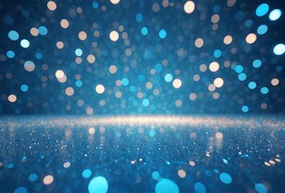 The primary subject of the image is a blue background with a pattern of white lights. The setting appears to be a dark room, and the visual style is a combination of a photo and digital art. The dominant colors are blue and white, creating a calm and serene atmosphere.