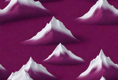 The primary subject of the image is a mountainous landscape, featuring a series of snow-capped mountains. The setting is a purple background, which adds a unique and striking visual effect to the scene. The visual style of the image is a combination of digital art and illustration, creating a detailed and intricate representation of the mountain range. The colors and mood of the image are predominantly purple, giving it a serene and calming atmosphere.