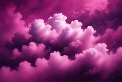 The primary subject of the image is a cloudy sky with pink clouds. The setting is a purple background, which adds to the overall atmosphere. The visual style is a combination of photo and digital art, creating a unique and artistic representation of the cloudy sky. The colors and mood convey a sense of tranquility and beauty, as the pink clouds float gracefully against the purple background.
