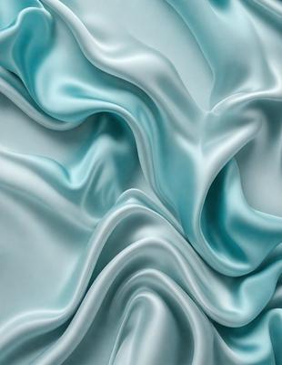 The primary subject of the image is a close-up of a blue fabric, possibly a piece of silk, with a wavy pattern. The setting is a blue background, which complements the blue fabric. The visual style is a close-up of the fabric, showcasing its texture and pattern. The colors and mood of the image are predominantly blue, creating a calm and serene atmosphere.