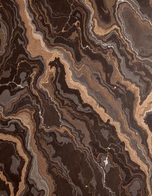 The primary subject of the image is a marble-like pattern, which is the main object, scene, or focus of the image. The setting or background features a brown and black marbled surface, which adds to the visual style of the image. The colors and mood of the image are predominantly brown and black, creating a sense of depth and sophistication.