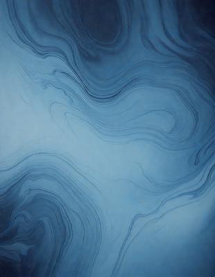 The primary subject of the image is a blue ocean with waves. The setting is the ocean, and the visual style is a digital art or illustration. The dominant colors are blue and white, creating a calm and serene atmosphere.