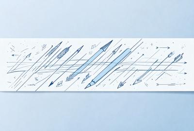 The primary subject of the image is a drawing of arrows on a blue surface. The drawing is a combination of blue and white colors, creating a visually appealing and artistic representation of the arrows. The setting appears to be a blue background, which complements the colors of the drawing. The visual style of the image is a combination of digital art and illustration, showcasing the artist's skill in creating a detailed and intricate design.