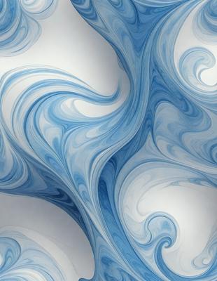 The primary subject of the image is a blue and white swirling pattern, which appears to be a digital art or illustration. The setting is a white background, and the visual style is a combination of digital art and illustration. The dominant colors in the image are blue and white, creating a calming and soothing atmosphere.