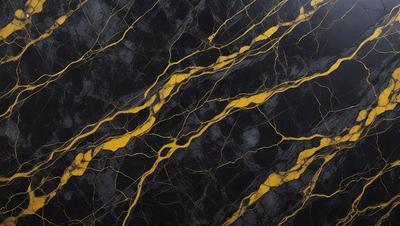 The primary subject of the image is a marble wall with a yellow and black pattern. The setting is a room with a black and yellow marble wall, which serves as the background. The visual style is a close-up of the marble wall, showcasing the intricate pattern. The dominant colors are yellow and black, creating a bold and striking atmosphere.