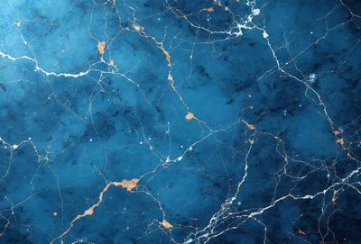 The primary subject of the image is a blue marble wall with a gold-colored pattern. The setting is a room with a blue and gold marble wall, which serves as the background. The visual style is a combination of a photo and digital art, creating a unique and eye-catching design. The dominant colors are blue and gold, giving the wall a luxurious and elegant appearance.