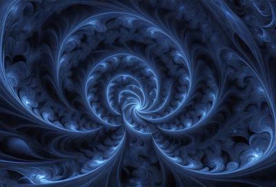 The primary subject of the image is a spiral pattern, which is the main object, scene, or focus of the image. The spiral pattern is set against a blue background, creating a visually striking contrast. The spiral pattern is a digital art piece, showcasing the artist's skill in creating intricate designs. The overall atmosphere of the image is one of beauty and complexity, with the blue color palette adding a sense of calmness and tranquility.