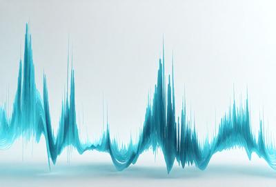 The primary subject of the image is a waveform, which is a graphical representation of sound waves. The waveform is displayed on a white background, giving it a clean and minimalist appearance. The visual style of the image is digital art, as it is a computer-generated representation of sound waves. The colors and mood of the image are predominantly blue, which adds a sense of calmness and tranquility to the scene.
