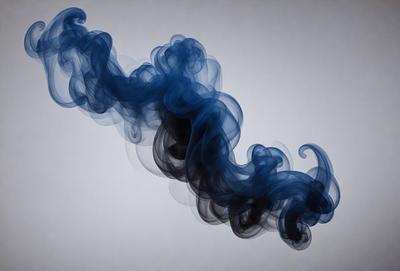 The primary subject of the image is a blue smoke or vapor, which appears to be a part of a larger, more complex pattern. The setting is a white background, which provides a clean and minimalist backdrop for the smoke. The visual style of the image is a combination of photo and digital art, as it captures the intricate details of the smoke pattern. The colors and mood of the image are predominantly blue, creating a sense of calmness and tranquility.