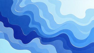 The primary subject of the image is a blue and white ocean wave. The setting is the ocean, with the wave being the main focus of the image. The visual style is a digital art or illustration, as the wave is depicted in a detailed and artistic manner. The dominant colors are blue and white, creating a serene and calming atmosphere.