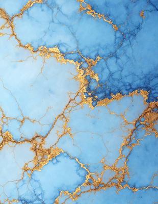 The primary subject of the image is a blue marble wall with gold accents. The setting is a room with a blue marble wall, and the visual style is a photo. The dominant colors are blue and gold, creating a luxurious and elegant atmosphere.