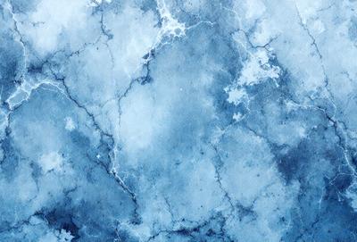 The primary subject of the image is a blue marble wall with a pattern of white and blue swirls. The setting is a room with a blue marble wall, and the visual style is a digital art or illustration. The dominant colors are blue and white, creating a calm and serene atmosphere.